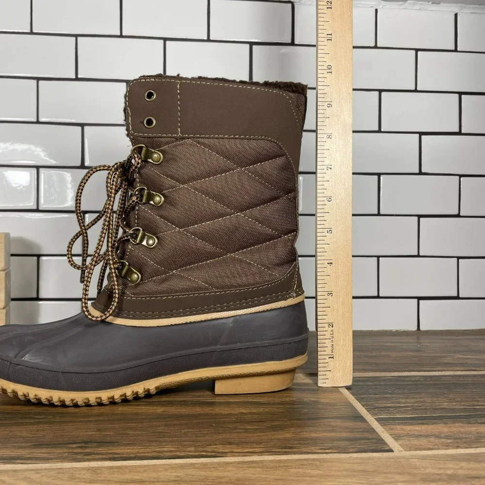 Khombu Annabel Women's Size 7 Shoes Brown Quilted Lined Warm Winter Duck Boots